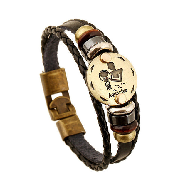 Leather Zodiac Sign Bracelet