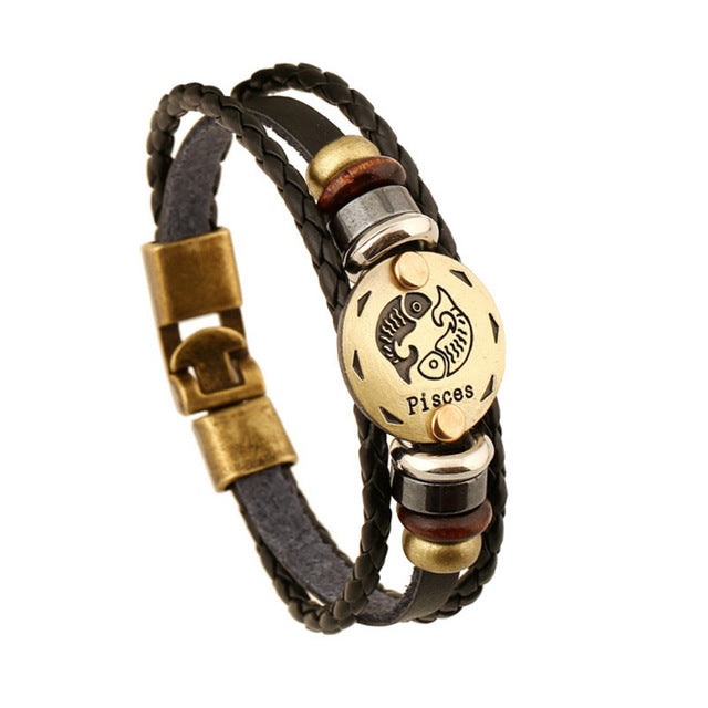 Leather Zodiac Sign Bracelet