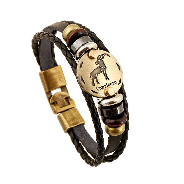 Leather Zodiac Sign Bracelet