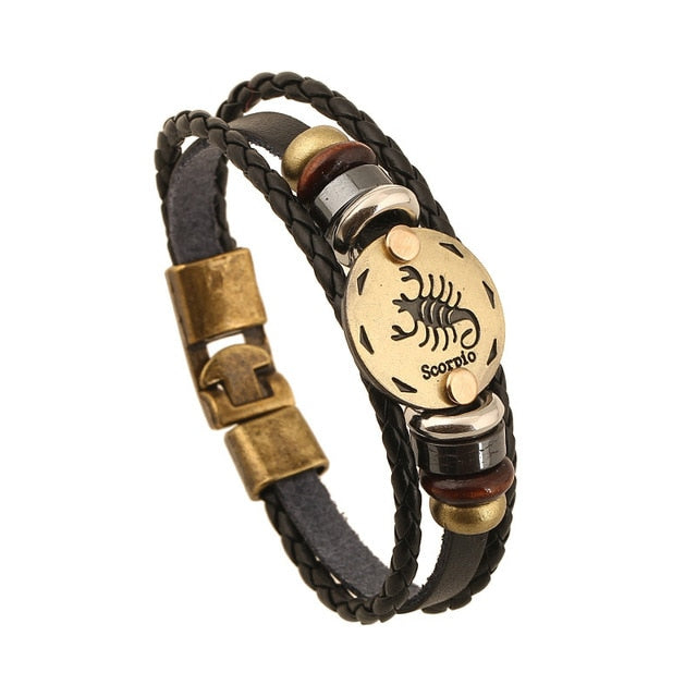 Leather Zodiac Sign Bracelet