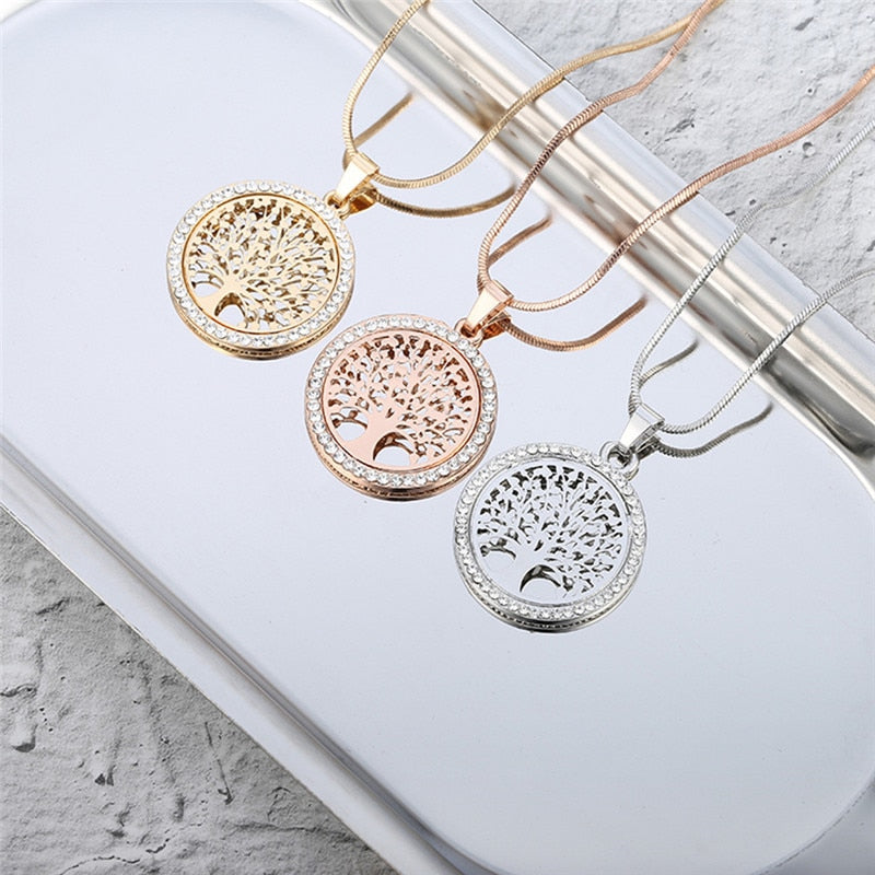 Tree of Life Crystal Round Pendant Necklace