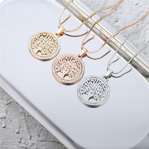 Tree of Life Crystal Round Pendant Necklace